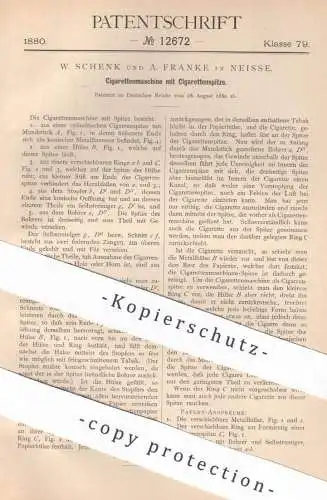 original Patent - W. Schenk & A. Franke , Neisse , 1880 , Zigarettenmaschine | Zigaretten , Zigarren , Tabak !!