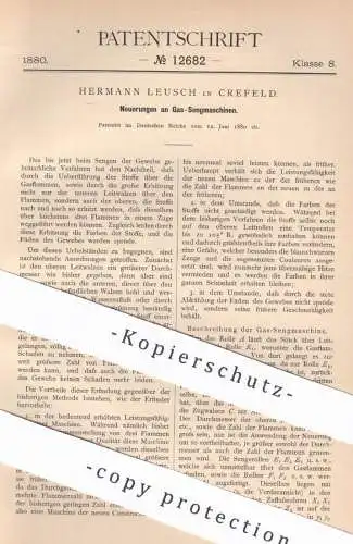 original Patent - Hermann Leusch , Krefeld , 1880 , Gas - Sengmaschinen | Gasbrenner , Brenner | Stoff , Gewebe sengen