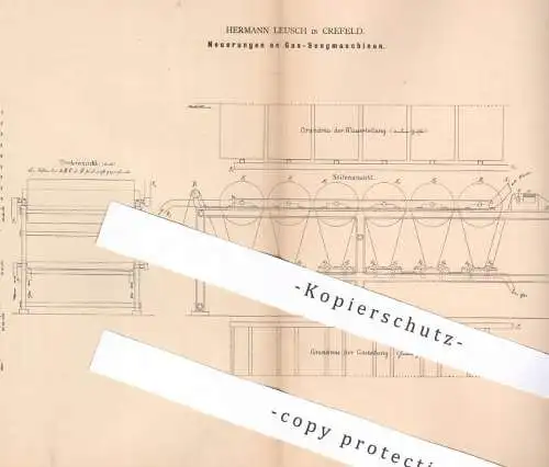 original Patent - Hermann Leusch , Krefeld , 1880 , Gas - Sengmaschinen | Gasbrenner , Brenner | Stoff , Gewebe sengen