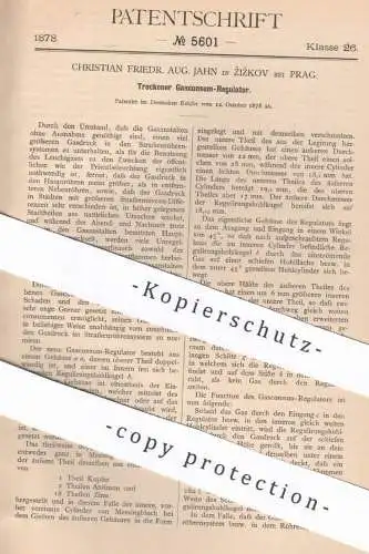 original Patent - Christian Friedr. Aug. Jahn , Zizkov / Prag , 1878 , Gaskonsum - Regulator | Gas , Gasdruck , Zählwerk