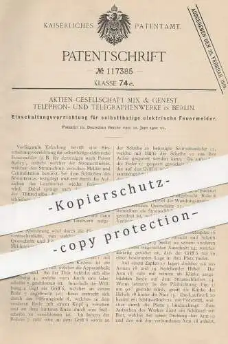 original Patent - AG Mix & Genest , Telephon- & Telegraphenwerke Berlin , 1900 , Einschalter für elektrische Feuermelder