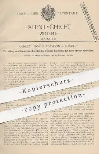 original Patent - Andrew George Adamson , London , England , 1899 , Sammeln von Gas | Photography , Gasglühlicht !