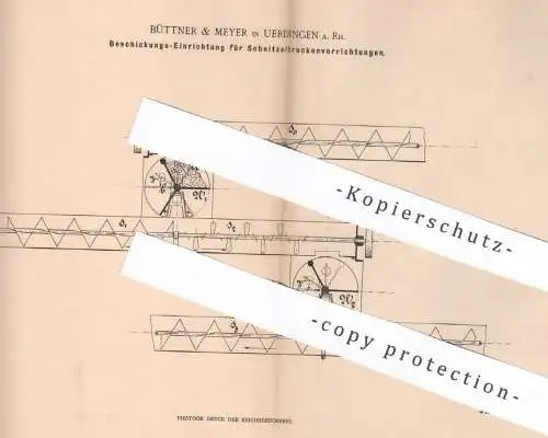 original Patent - Büttner & Meyer , Uerdingen / Rhein , 1899 , Beschickung bei Schnitzeltrockenvorrichtung | Trocknung