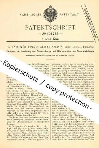 original Patent - Dr. Karl Wülffing , Old Charlton , Kent , London , England , 1899 , Eisenoxyduloxyd und Chlorammonium