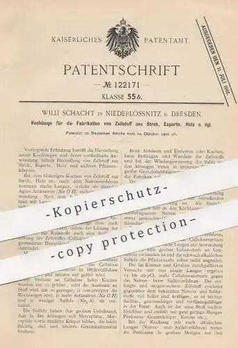 original Patent - Willi Schacht , Niederlössnitz / Dresden , 1900 , Kochlauge zur Herst. von Zellstoff aus Stroh , Holz