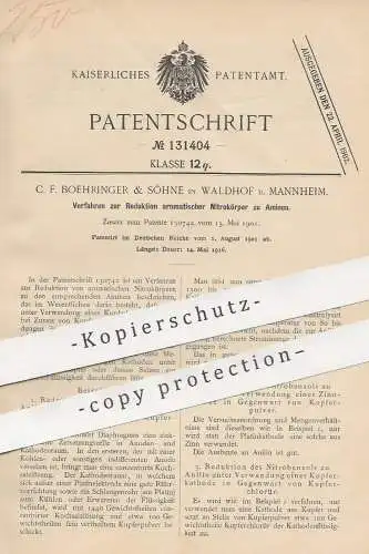 original Patent - C. F. Boehringer & Söhne , Waldhof / Mannheim , 1901 , Reduktion aromatischer Nitrokörper zu Aminen