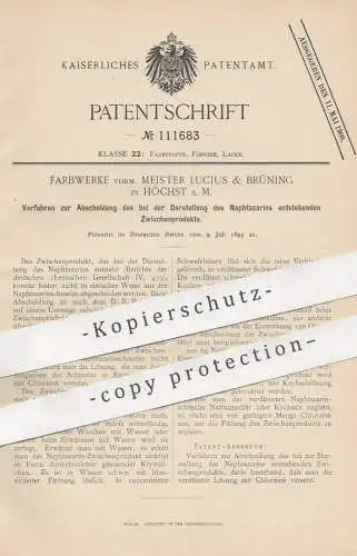 original Patent - Farbwerke vorm. Meister Lucius & Brüning , Höchst / Main , 1899 , Darstellung von Naphtazarin | Farbe