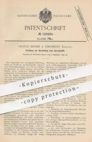 original Patent - George Beneké , Kingsbury , England , 1899 , Sprengstoff - Herstellung | Sprengstoffe | Waffen | Gas