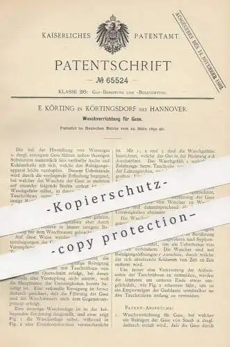 original Patent - E. Körting , Körtingsdorf / Hannover | 1892 | Waschen von Gas | Gase | Wassergas Tauchrohr Reinigung