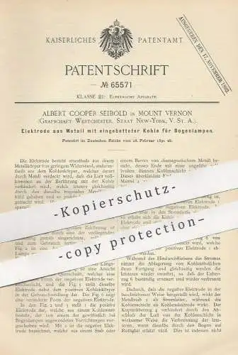 original Patent - Albert Cooper Seibold , Mount Vernon , Westchester , New York , USA | 1891 | Elektrode für Bogenlampe