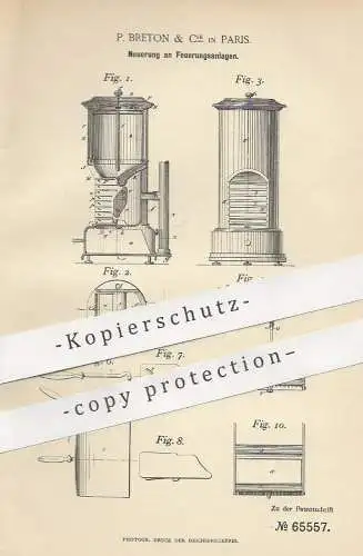 original Patent - P. Breton & Cie. , Paris , Frankreich , 1892 , Feuerungsanlage | Feuerung | Heizung , Ofen , Ofenbauer