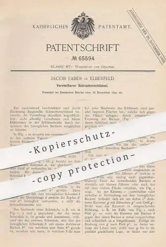 original Patent - Jacob Faber , Elberfeld , 1891 , Stellbarer Schraubenschlüssel | Maulschlüssel , Werkzeug , Schlosser