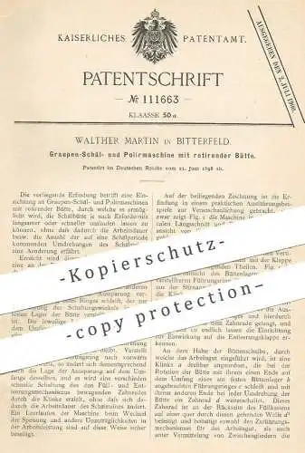 original Patent - Walther Martin , Bitterfeld , 1898 , Graupen - Schäl- u. Poliermaschine | Getreide , Landwirtschaft !!