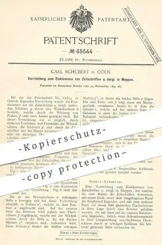 original Patent - Carl Schubert , Cöln , Köln | 1891 | Klemmmappe , Mappe | Ordner , Buchbinder , Buch , Mappen !!