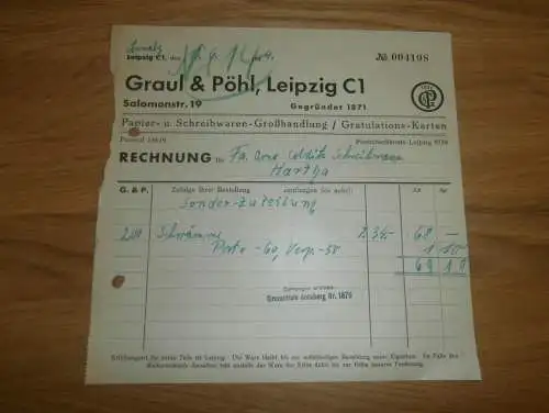 altes Dokument - Graul & Pöhl in Annaberg i. Erzgebirge , 1944 , Papierhandlung ,  A. Colditz in Hartha i. Sa !!!