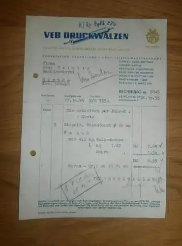 altes Dokument - VEB Druckwalzen  in Leipzig , 1955 , Böttcher , Walzen , Druckerei , A. Colditz in Hartha i. Sa !!!