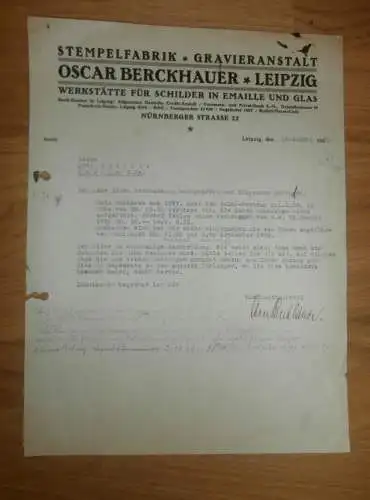 altes Dokument - Oscar Berckhauer in Leipzig , 1930, Stempelfabrik , Stempel , A. Colditz in Hartha i. Sa !!!