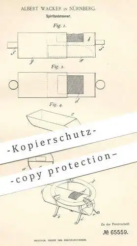 original Patent - Albert Wacker , Nürnberg , 1891 , Spiritusbrenner | Spiritus - Brenner | Gas , Öl , Petroleum !!