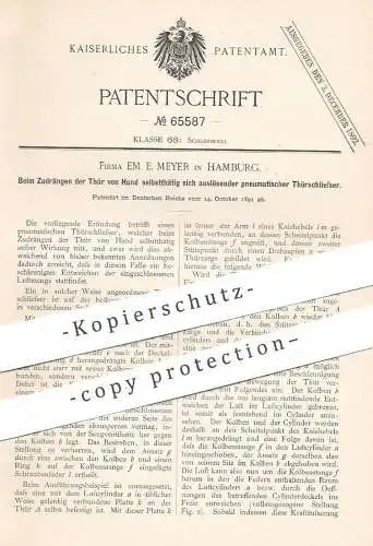 original Patent - Fa. Em. E. Meyer , Hamburg , 1891 , pneumatischer Türschließer | Türschloss , Tür Schloss | Schlosser