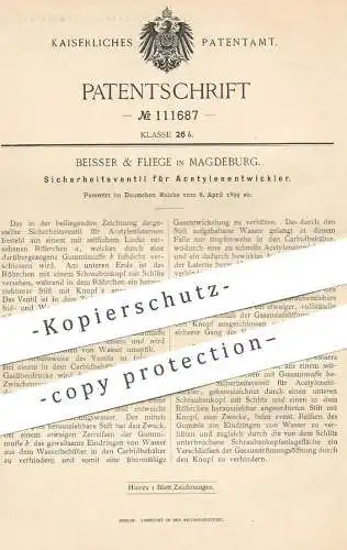 original Patent - Beisser & Fliege , Magdeburg , 1899 , Sicherheitsventil für Acetylenentwickler | Ventil , Acetylen