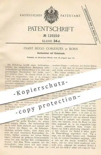 original Patent - Franz Hugo Coblenzer , Bonn , 1900 , Ascheneimer mit Sieb | Aschkasten , Asche - Eimer , Ofen , Öfen