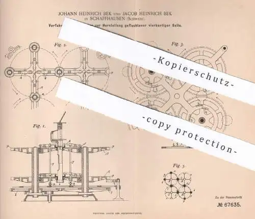 original Patent - Johann Heinrich Bek , Jacob H. Bek , Schaffhausen Schweiz 1892 | geflochtenes vierkantiges Seil | Tau