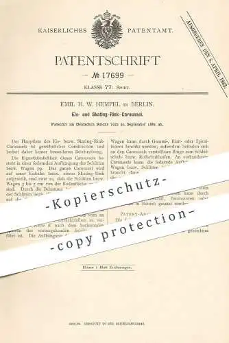 original Patent - Emil H. W. Hempel , Berlin , 1881 , Eis- u. Skating - Rink - Caroussel | Karussell !!!