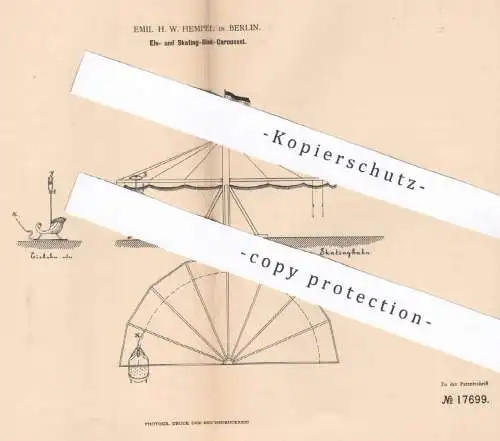 original Patent - Emil H. W. Hempel , Berlin , 1881 , Eis- u. Skating - Rink - Caroussel | Karussell !!!