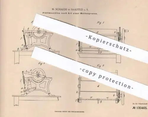 original Patent - M. Schaede , Saalfeld | 1901 | Plättmaschine nach Art einer Muldenpresse | Bügel , Walze , Presse !!!