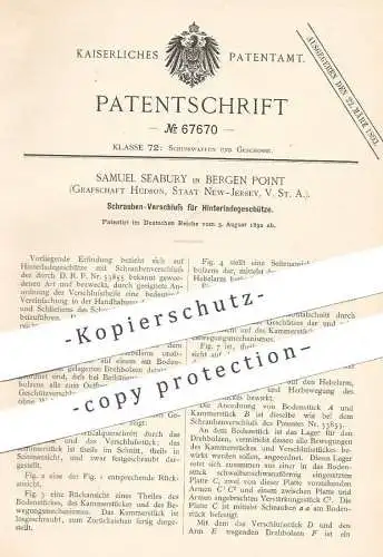 original Patent - Samuel Seabury , Bergen Point , Hudson , New Jersey , USA , 1892 , Verschluss für Hinterladegeschütz