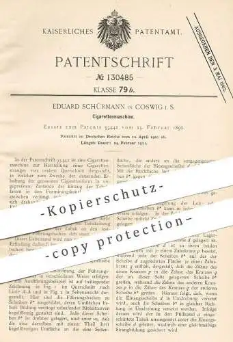 original Patent -  Eduard Schürmann , Coswig | 1901 | Zigarettenmaschine | Cigaretten , Zigaretten , Zigarren , Tabak !!