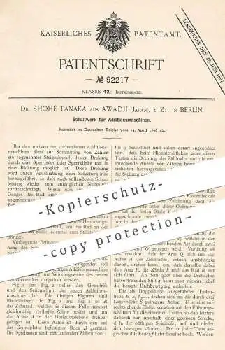 original Patent - Dr. Shohé Tanaka , Awadji , Japan | Berlin | 1896 | Schaltwerk für Additionsmaschine | Rechenmaschine