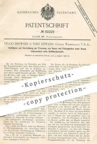 original Patent - Viggo Drewsen , Fort Edward , Washington , USA , 1896 , Trennung von Gas und Flüssigkeit unter Druck