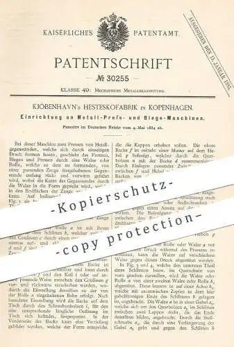 original Patent - Kjóbenhavn's Hesteskofabrik , Kopenhagen , Dänemark , 1884 , Metall - Presse , Biegemaschine | Walze