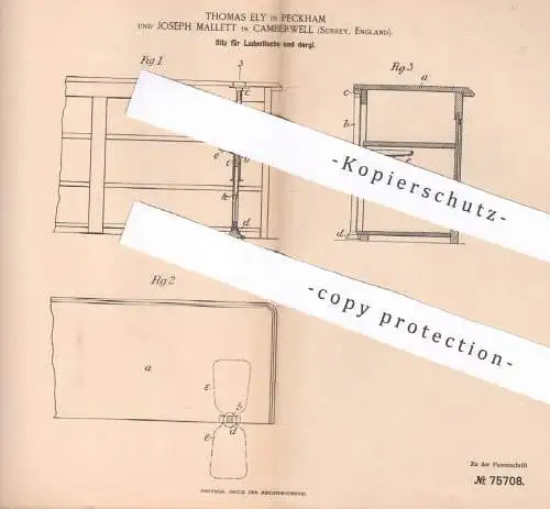 original Patent - Thomas Ely , Peckham , Joseph Mallett , Camberwell , Surrey , England , 1893 , Sitz für Ladentisch !!