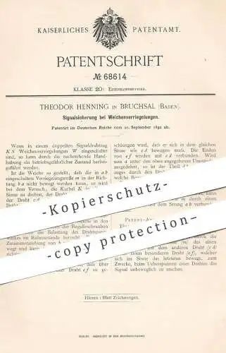 original Patent - Theodor Henning , Bruchsal , Baden , 1892 , Signalsicherung bei Weichenverriegelung | Eisenbahn Signal