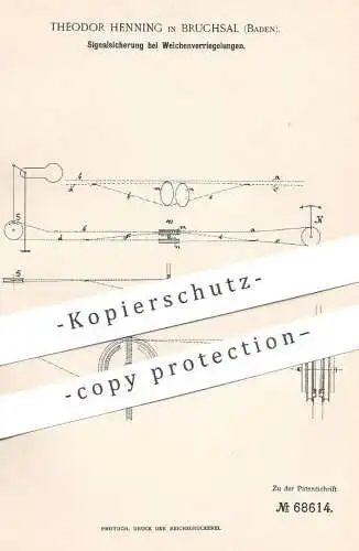 original Patent - Theodor Henning , Bruchsal , Baden , 1892 , Signalsicherung bei Weichenverriegelung | Eisenbahn Signal