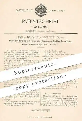 original Patent - Lang & Baldauf , Göppingen / Württ. , 1898 , Uhrmacher - Werkzeug | Uhr , Uhren , Uhrwerk , Polieren !