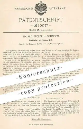 original Patent - Eduard Becker , Solingen , 1898 , Korkzieher mit hohlem Griff | Korkenzieher | Kork , Korken , Flasche