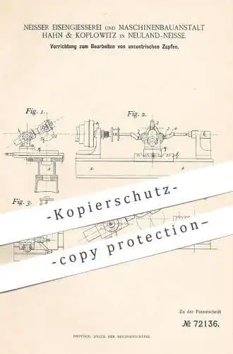 original Patent - Neisser Eisengiesserei & Maschinenbauanstalt Hahn & Koplowitz / Neuland | Metall - Wellen , Zapfen