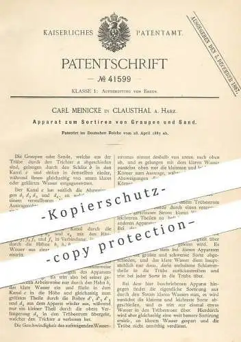 original Patent - Carl Meinicke , Clausthal / Harz , 1887 , Sortieren von Graupen und Sand | Sortiermaschine , Filter !