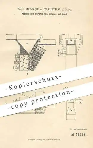 original Patent - Carl Meinicke , Clausthal / Harz , 1887 , Sortieren von Graupen und Sand | Sortiermaschine , Filter !