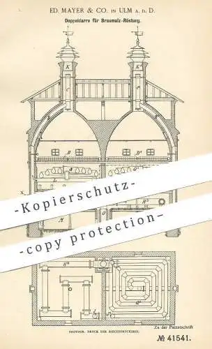 original Patent - Ed. Mayer & Co. , Ulm / Donau , 1887 , Doppeldarre für Braumalz - Röstung | Darre , Bier , Brauerei !