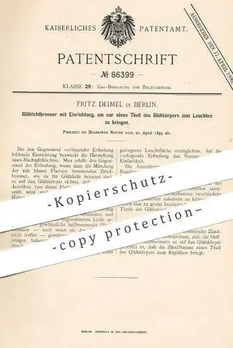 original Patent - Fritz Deimel , Berlin , 1895 , Glühlichtbrenner | Gas , Brenner , Zünder , Glühlampe , Licht ,