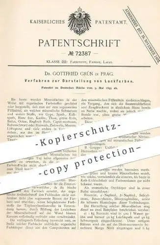 original Patent - Dr. Gottfried Grün , Prag , 1893 , Darstellung von Lackfarben | Farbe , Farben , Lack , Lacke !!!