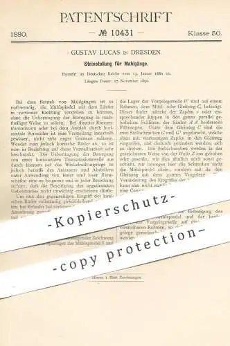 original Patent - Gustav Lucas , Dresden , 1880 , Steinstellung für Mahlgang | Mühle , Mühlstein , Mühlspindel | Müller