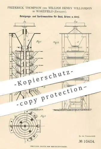 original Patent - Frederick Thompson , William Henry Williamson , Wakefield , England | Saat Reinigen u. Sortieren