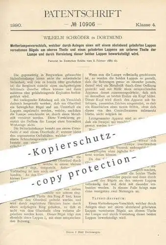 original Patent - Wilhelm Schröder , Dortmund , 1880 , Verschluss für Wetterlampe , Sicherheitslampe | Bergwerk Laterne