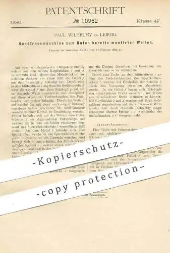 original Patent - Paul Wilhelmy , Leipzig , 1880 , Handfräsemaschine | Fräse , Fräsen , Metall , Eisen , Stahl , Wellen