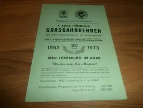 Grasbahn Hümmling 5.08.1973 , Grasbahnrennen , Programmheft / Programm / Rennprogramm , program !!!